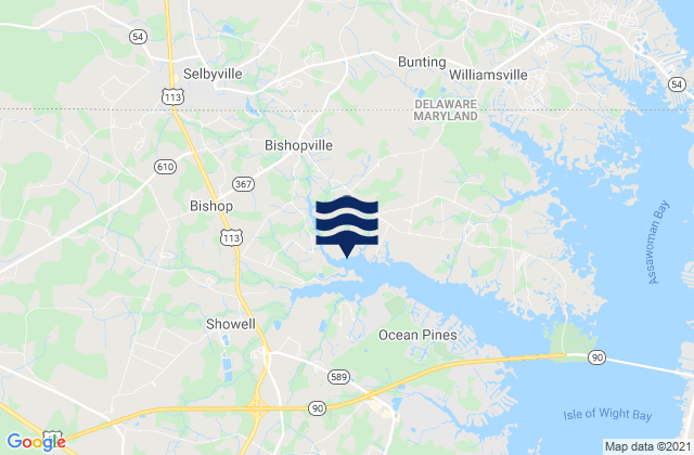 Mapa da tábua de marés em Selbyville, United States