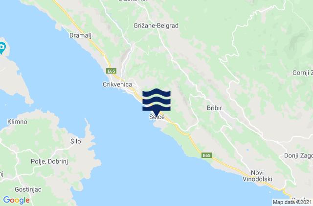 Mapa da tábua de marés em Selce, Croatia