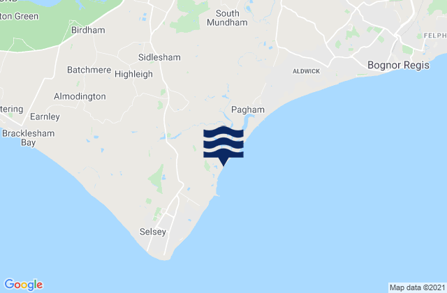 Mapa da tábua de marés em Selsey (Pagham Harbour) Beach, United Kingdom
