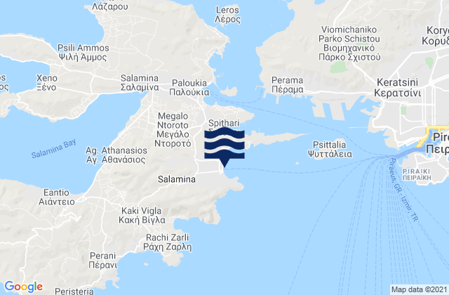 Mapa da tábua de marés em Selínia, Greece