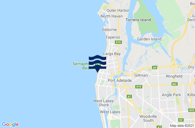Mapa da tábua de marés em Semaphore Beach, Australia