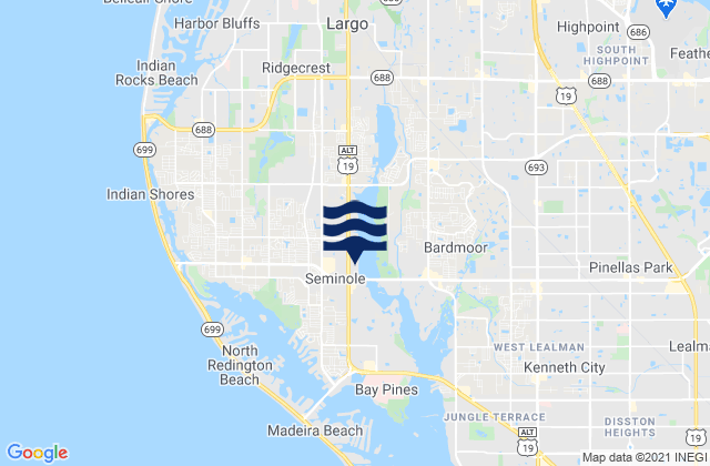 Mapa da tábua de marés em Seminole, United States
