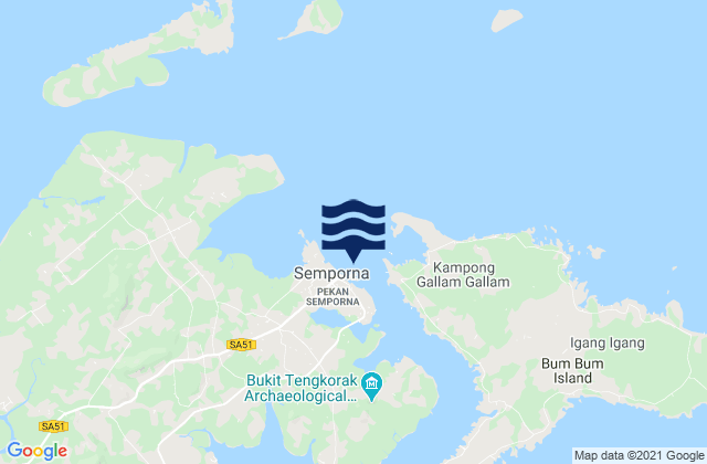 Mapa da tábua de marés em Semporna (Darvel Bay), Malaysia