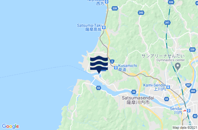 Mapa da tábua de marés em Sendai (Kagosima), Japan