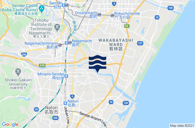 Mapa da tábua de marés em Sendai-shi, Japan