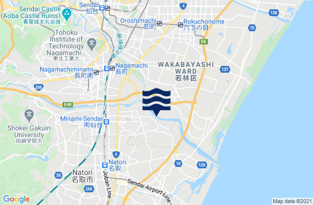 Mapa da tábua de marés em Sendai, Japan