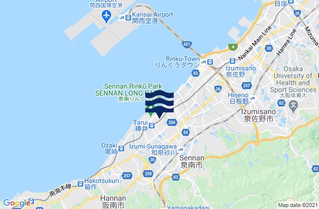 Mapa da tábua de marés em Sennan Shi, Japan