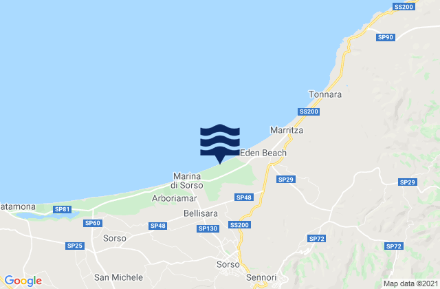 Mapa da tábua de marés em Sennori, Italy