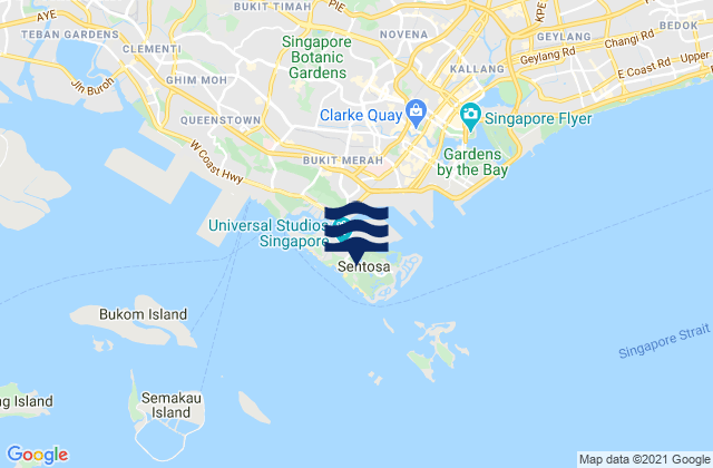 Mapa da tábua de marés em Sentosa Island, Singapore
