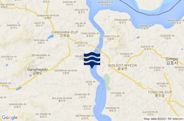 Mapa da tábua de marés em Seonwon, South Korea