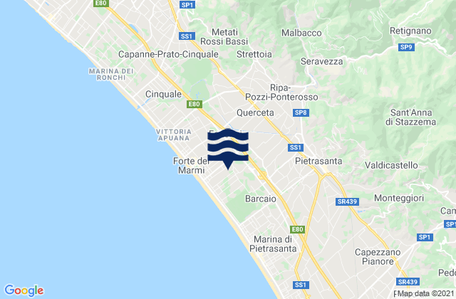 Mapa da tábua de marés em Seravezza, Italy