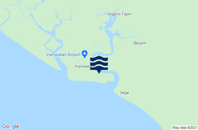 Mapa da tábua de marés em Serkos, Indonesia