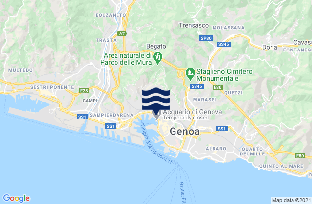 Mapa da tábua de marés em Serra Riccò, Italy