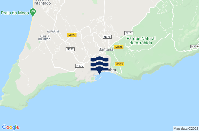Mapa da tábua de marés em Sesimbra, Portugal