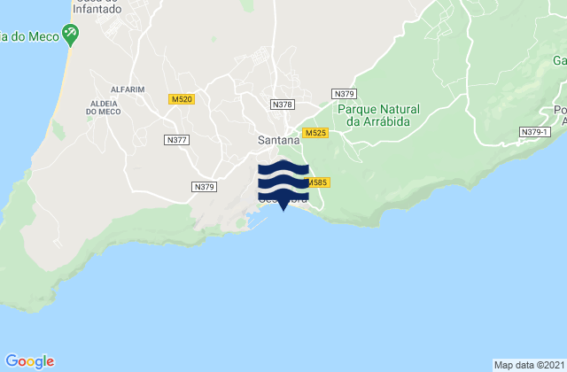 Mapa da tábua de marés em Sesimbra, Portugal