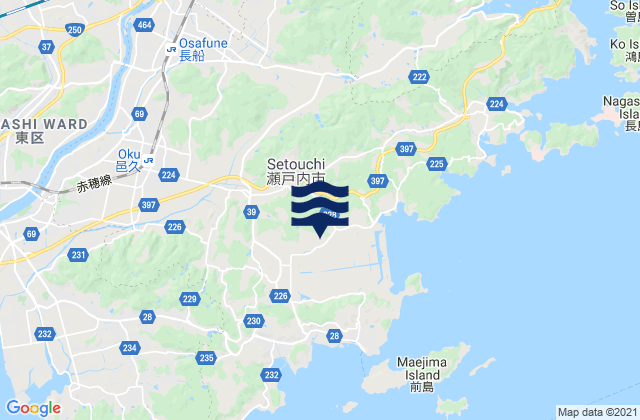 Mapa da tábua de marés em Setouchi Shi, Japan
