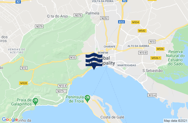 Mapa da tábua de marés em Setubal Setubal Harbor, Portugal