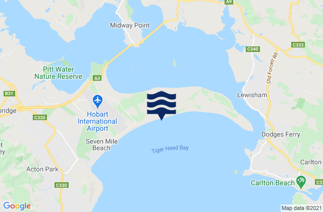 Mapa da tábua de marés em Seven Mile Beach, Australia