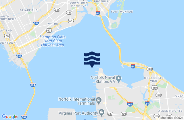 Mapa da tábua de marés em Sewells Point (Naval Station Norfolk), United States