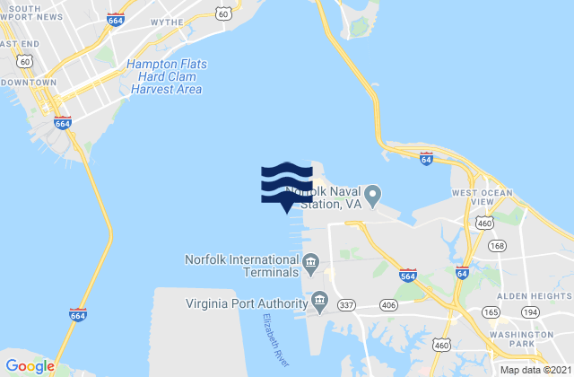 Mapa da tábua de marés em Sewells Point pierhead, United States