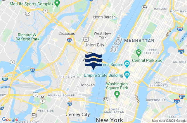 Mapa da tábua de marés em Sewers, United States