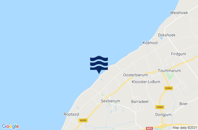 Mapa da tábua de marés em Sexbierum, Netherlands