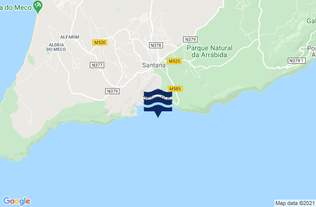 Mapa da tábua de marés em Sezimbra, Portugal