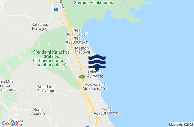 Mapa da tábua de marés em Sfendámi, Greece