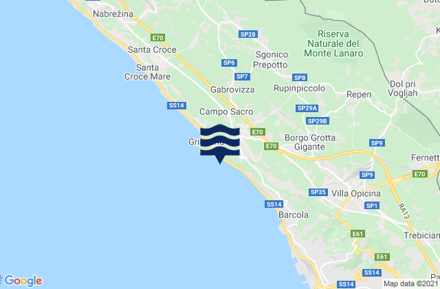 Mapa da tábua de marés em Sgonico, Italy