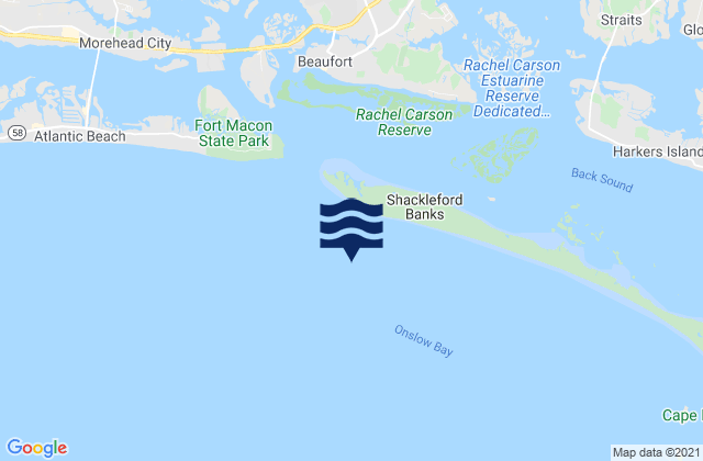 Mapa da tábua de marés em Shackleford Banks 0.8 mile S of, United States