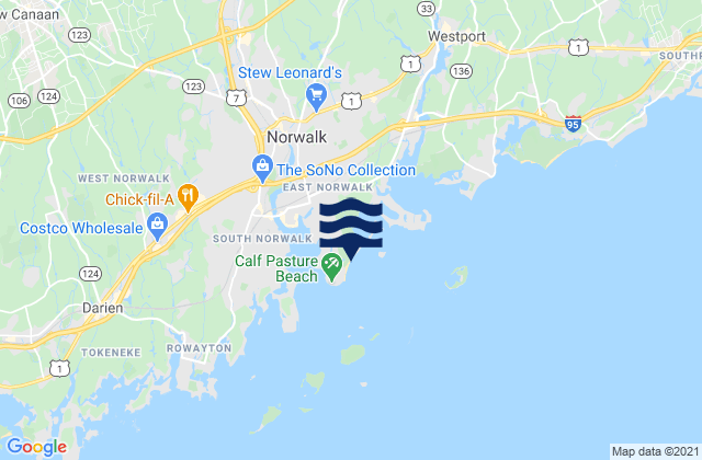 Mapa da tábua de marés em Shady Beach, United States