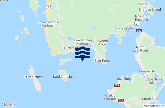 Mapa da tábua de marés em Shag Harbour, Canada