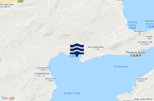 Mapa da tábua de marés em Shajiang, China
