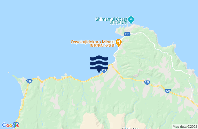 Mapa da tábua de marés em Shakotan-gun, Japan