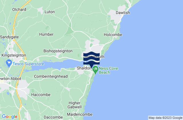 Mapa da tábua de marés em Shaldon Beach, United Kingdom