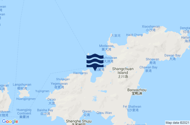 Mapa da tábua de marés em Shangchuan, China