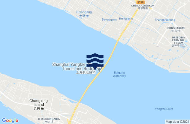 Mapa da tábua de marés em Shanghai Chang Jiang Daqiao, China