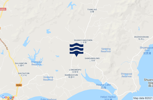 Mapa da tábua de marés em Shangyang, China
