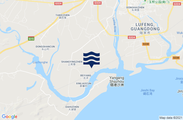 Mapa da tábua de marés em Shangying, China