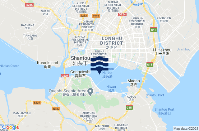 Mapa da tábua de marés em Shantou Gang, China