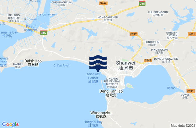 Mapa da tábua de marés em Shanwei, China