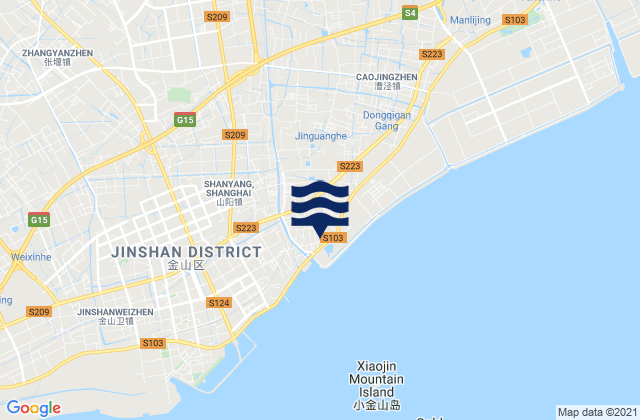 Mapa da tábua de marés em Shanyang, China