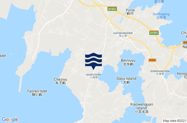 Mapa da tábua de marés em Shapu, China