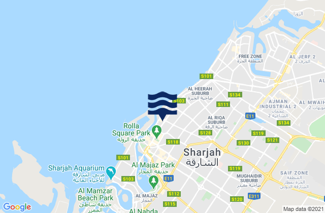 Mapa da tábua de marés em Sharjah (Ash Shariqah), Iran
