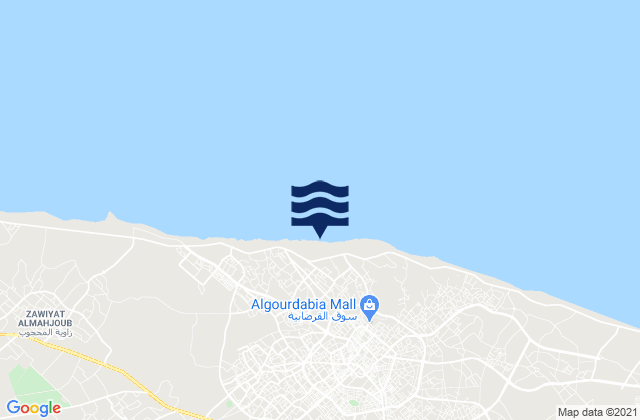 Mapa da tábua de marés em Sha‘bīyat Mişrātah, Libya