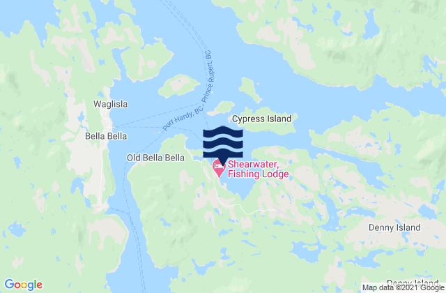 Mapa da tábua de marés em Shearwater Island, Canada