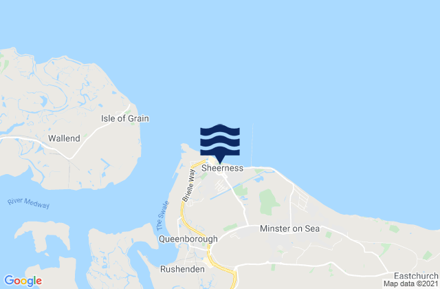Mapa da tábua de marés em Sheerness, United Kingdom