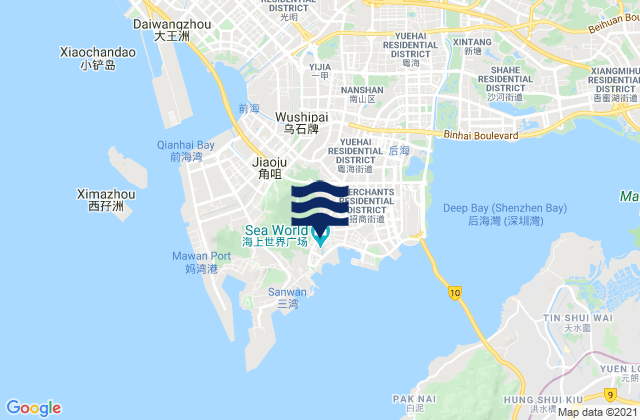 Mapa da tábua de marés em Shekou, China