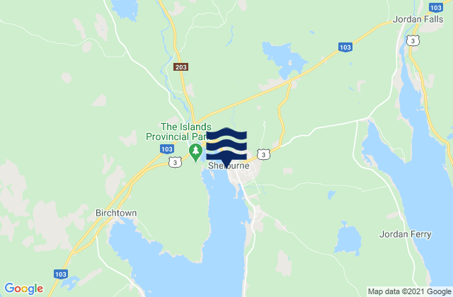 Mapa da tábua de marés em Shelburne, Canada