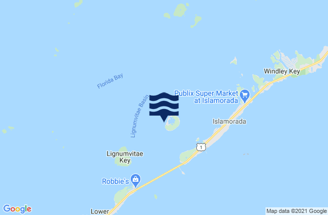 Mapa da tábua de marés em Shell Key Northwest Side Lignumvitae Basin, United States